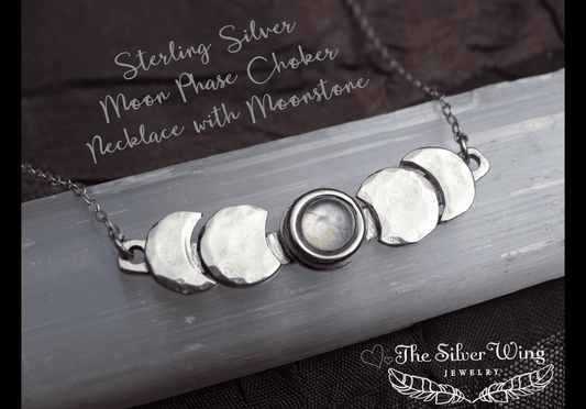 Moon Phase Necklace with Moonstone| Sterling Silver | The Silver Wing