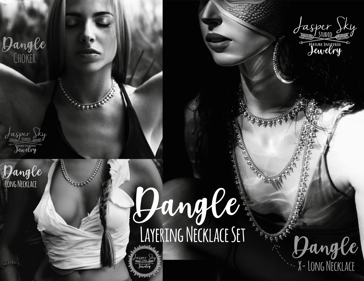 Gold Layering Necklace Set - Dangle Necklaces - Statement Jewelry Gift Set - Boho Chic - 18K Gold