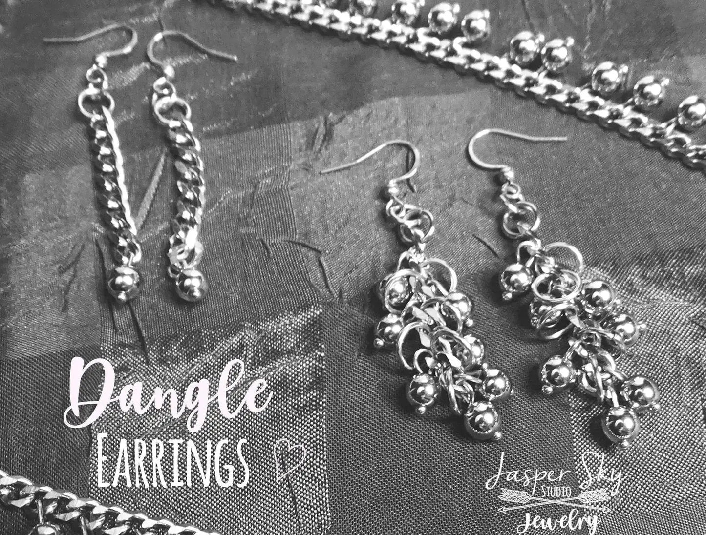 Two styles of handcrafted silver dangle earrings with bead accents. Elegant and unique gift idea for her.