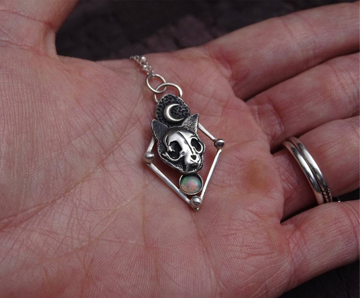 Cat skull sterling silver pendant