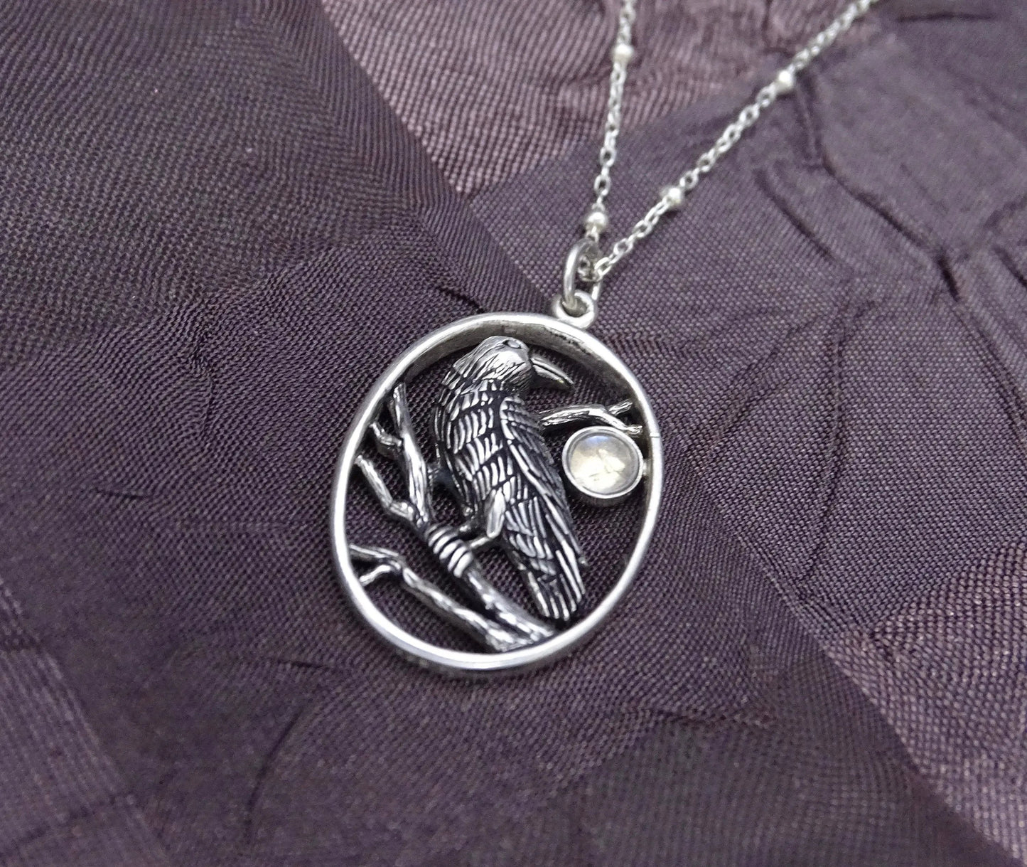 Sterling Silver Moonstone Raven Necklace - Spiritually Transformative Jewelry for Hope and Renewal - Christmas Gift
