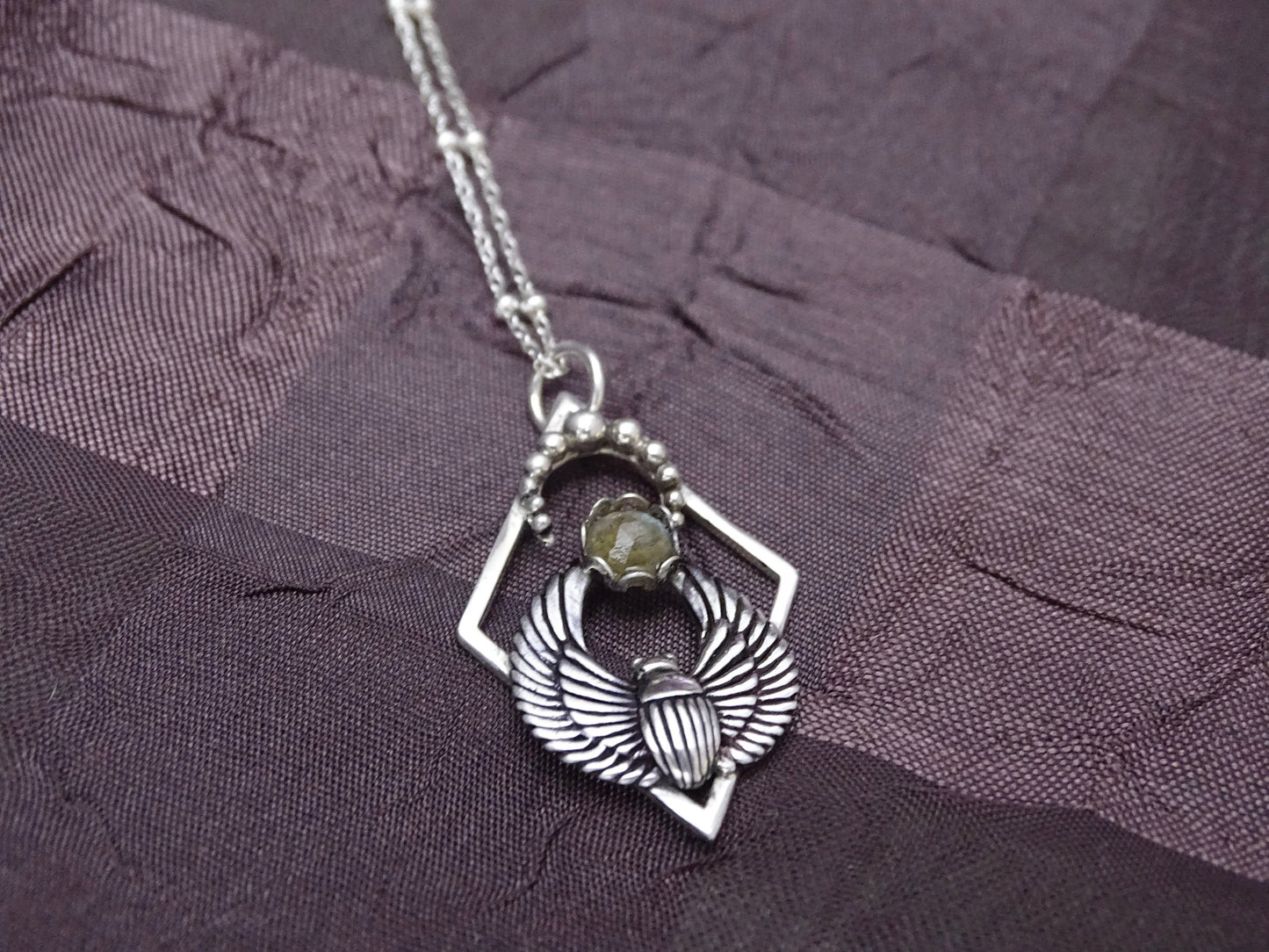 Sterling Silver Labradorite Scarab Beetle Necklace