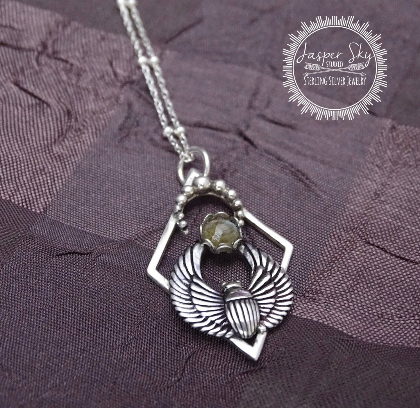 Sterling Silver Labradorite Scarab Beetle Necklace