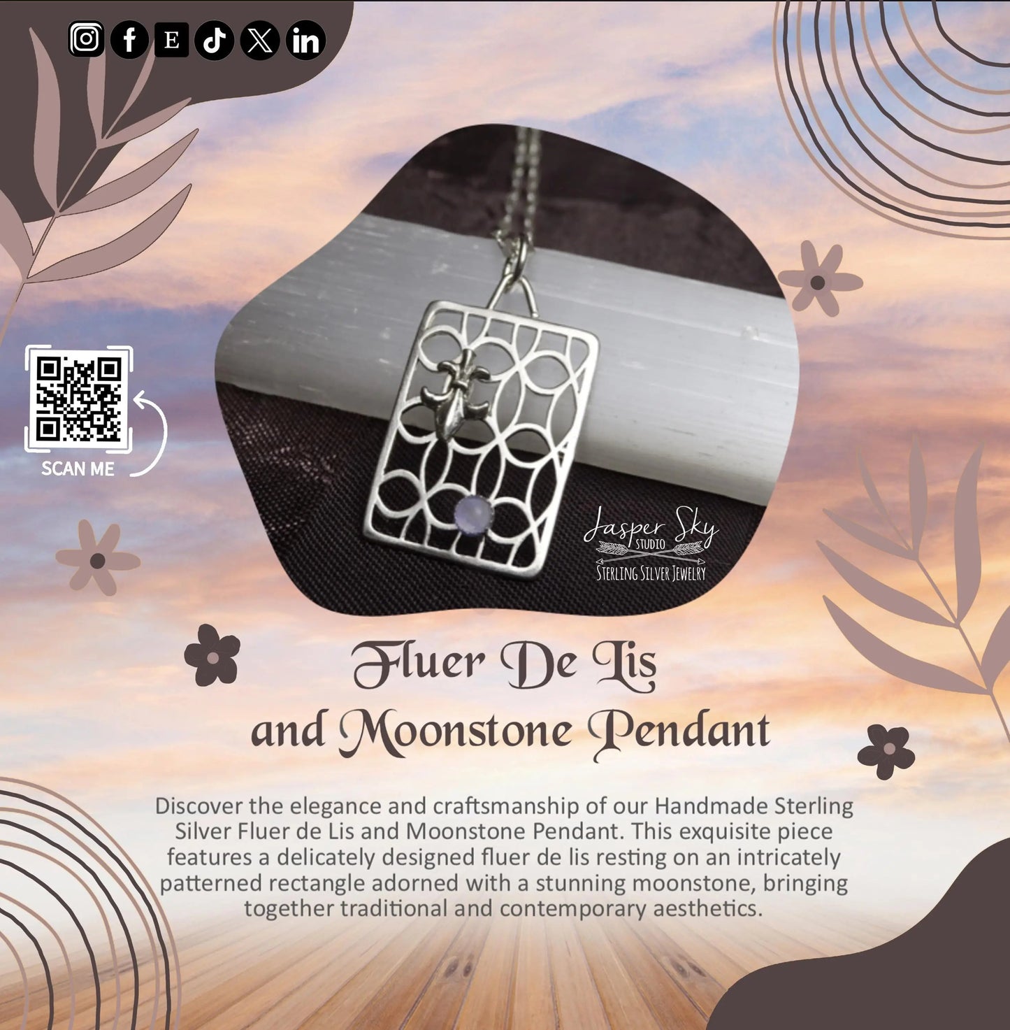 Fluer de Lis Pendant Sterling Silver with Moonstone
