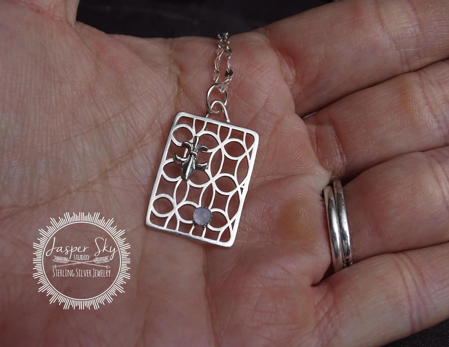 Fluer de Lis Pendant Sterling Silver with Moonstone