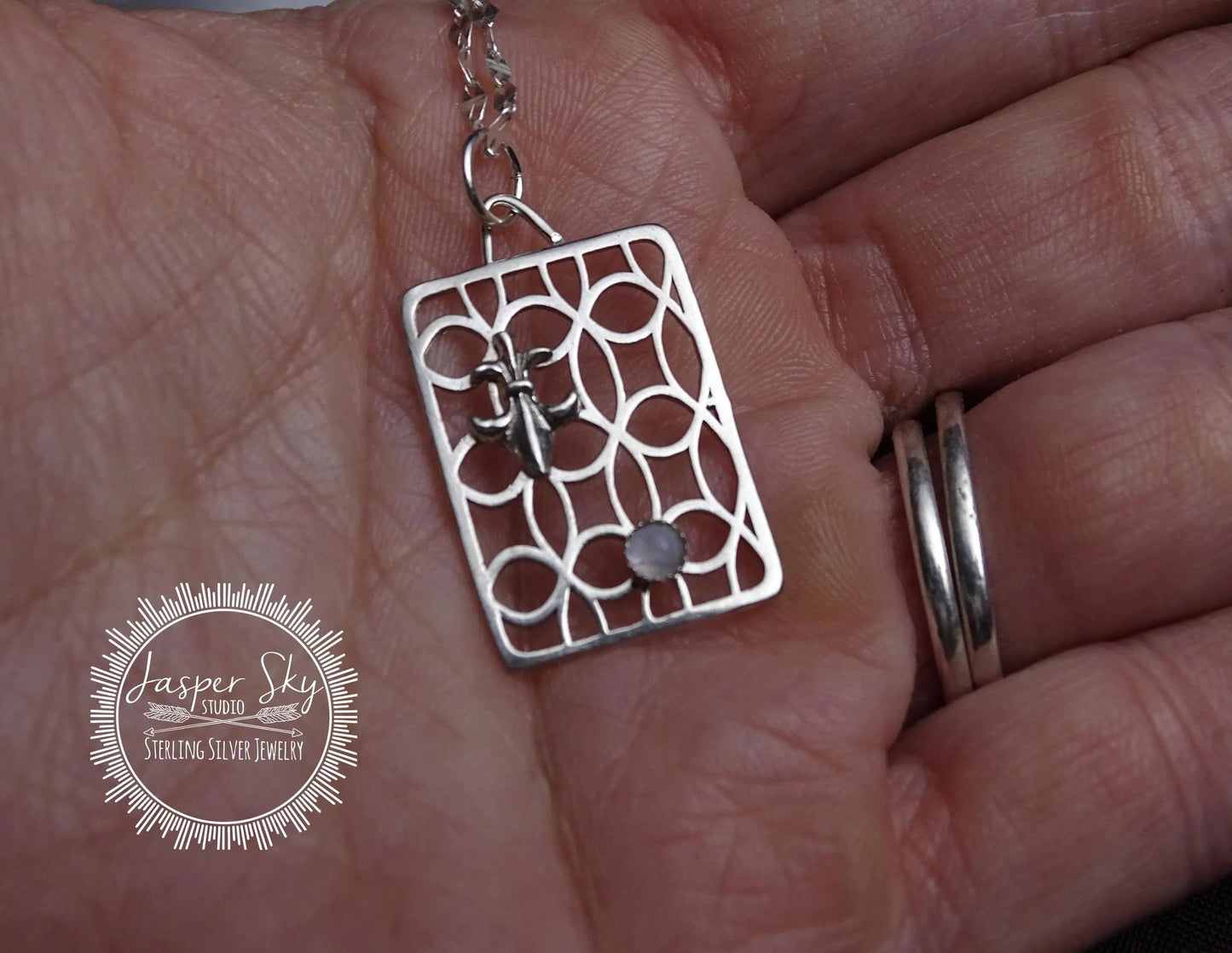 Fluer de Lis Pendant Sterling Silver with Moonstone