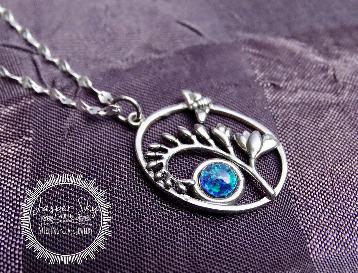Bee Pendant Handmade Sterling Silver, Oval Pendant with Australian Opal Bezel, Unique Nature Jewelry Gift
