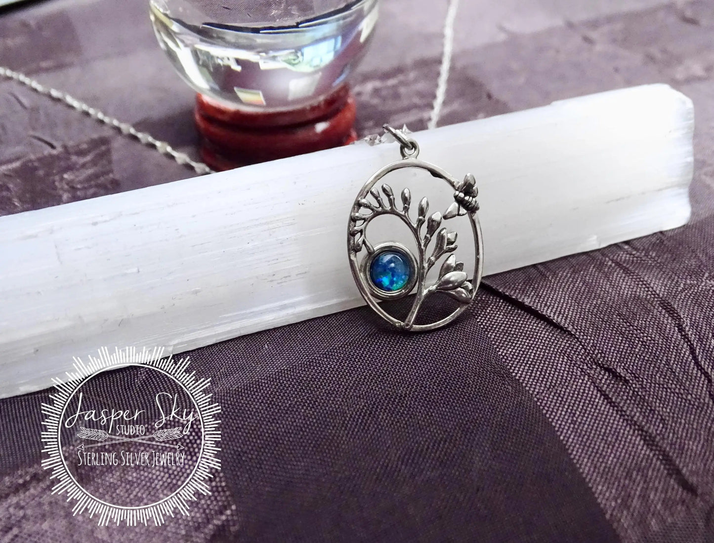 Bee Pendant Handmade Sterling Silver, Oval Pendant with Australian Opal Bezel, Unique Nature Jewelry Gift