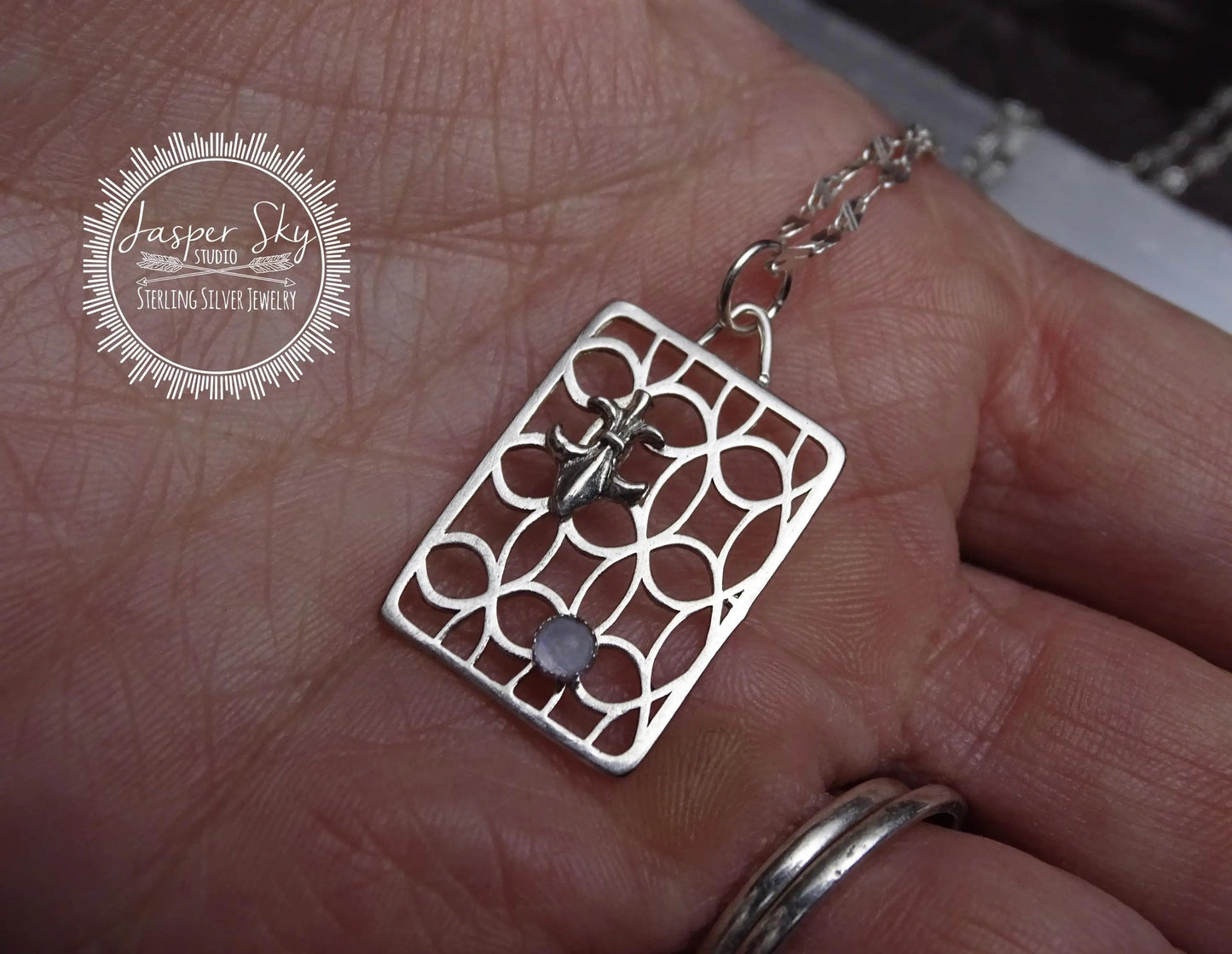 Fluer de Lis Pendant Sterling Silver with Moonstone