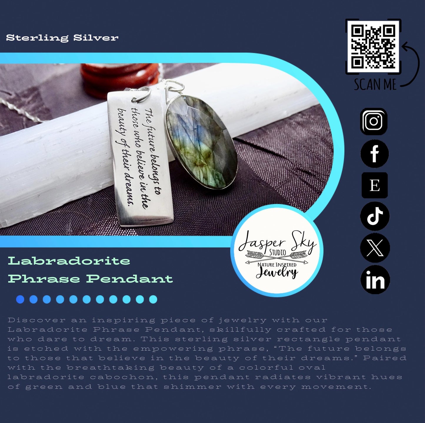 Labradorite Dream Pendant - Inspiring Sterling Silver Necklace for Motivation Unique Gift for Dreamers - Unique Christmas Present