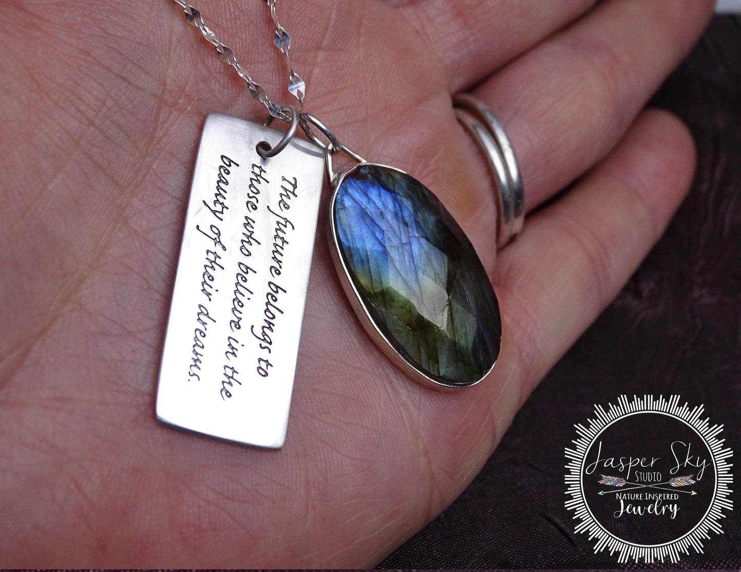 Labradorite Dream Pendant - Inspiring Sterling Silver Necklace for Motivation Unique Gift for Dreamers - Unique Christmas Present