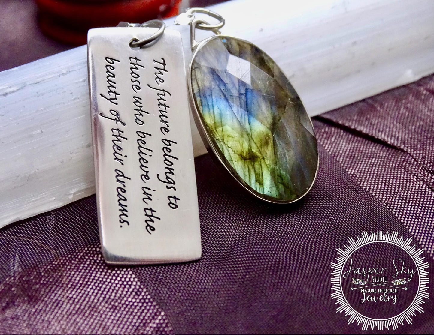 Labradorite Dream Pendant - Inspiring Sterling Silver Necklace for Motivation Unique Gift for Dreamers - Unique Christmas Present