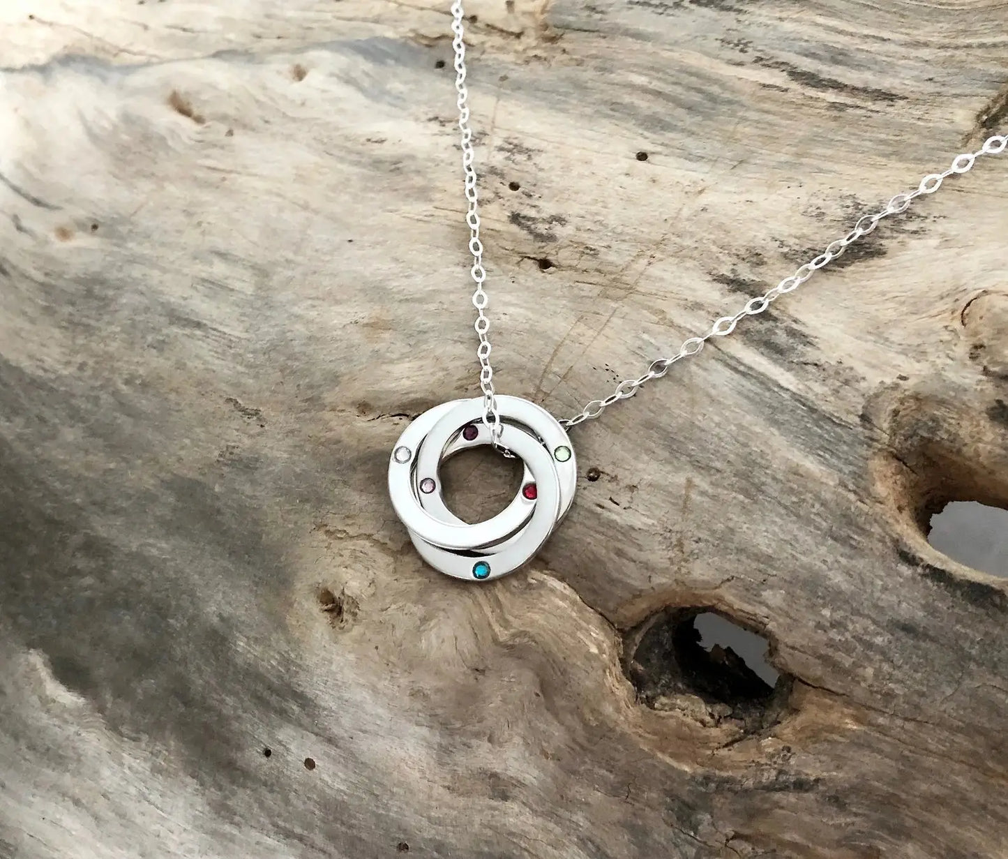 interlocking circle birthstone russian ring necklace • sterling silver