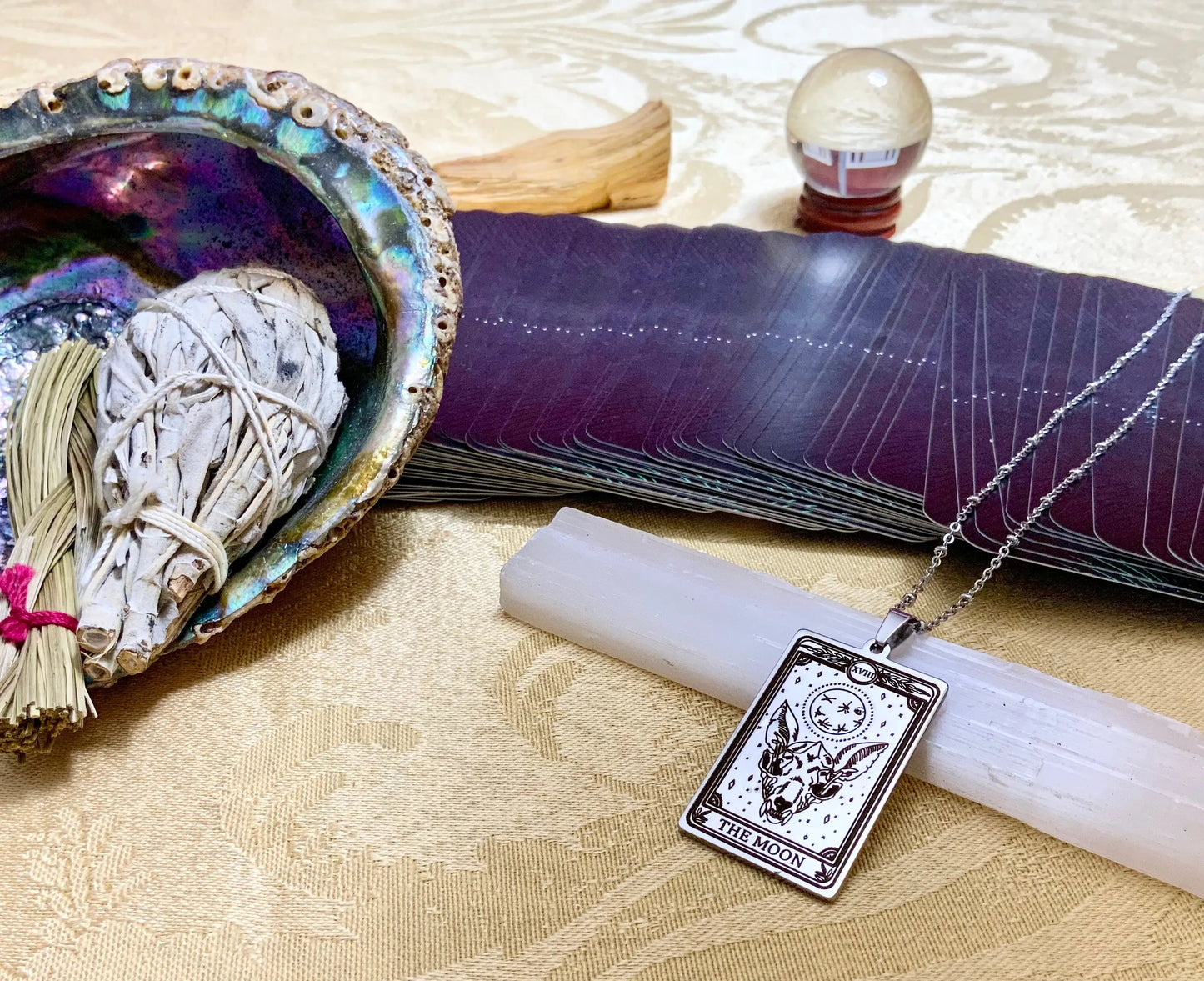the moon tarot card necklace pendant - silver tarot