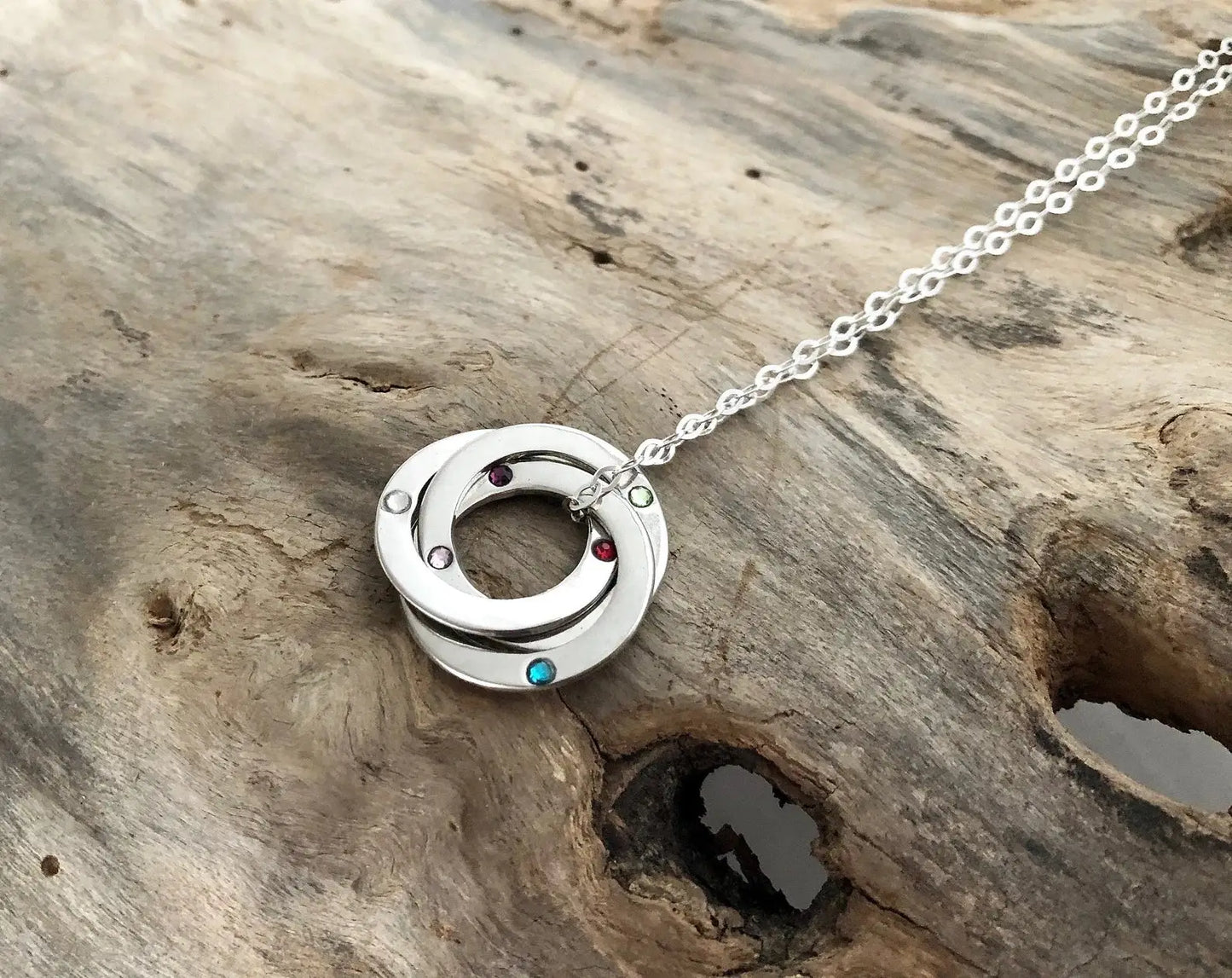 interlocking circle birthstone russian ring necklace • sterling silver