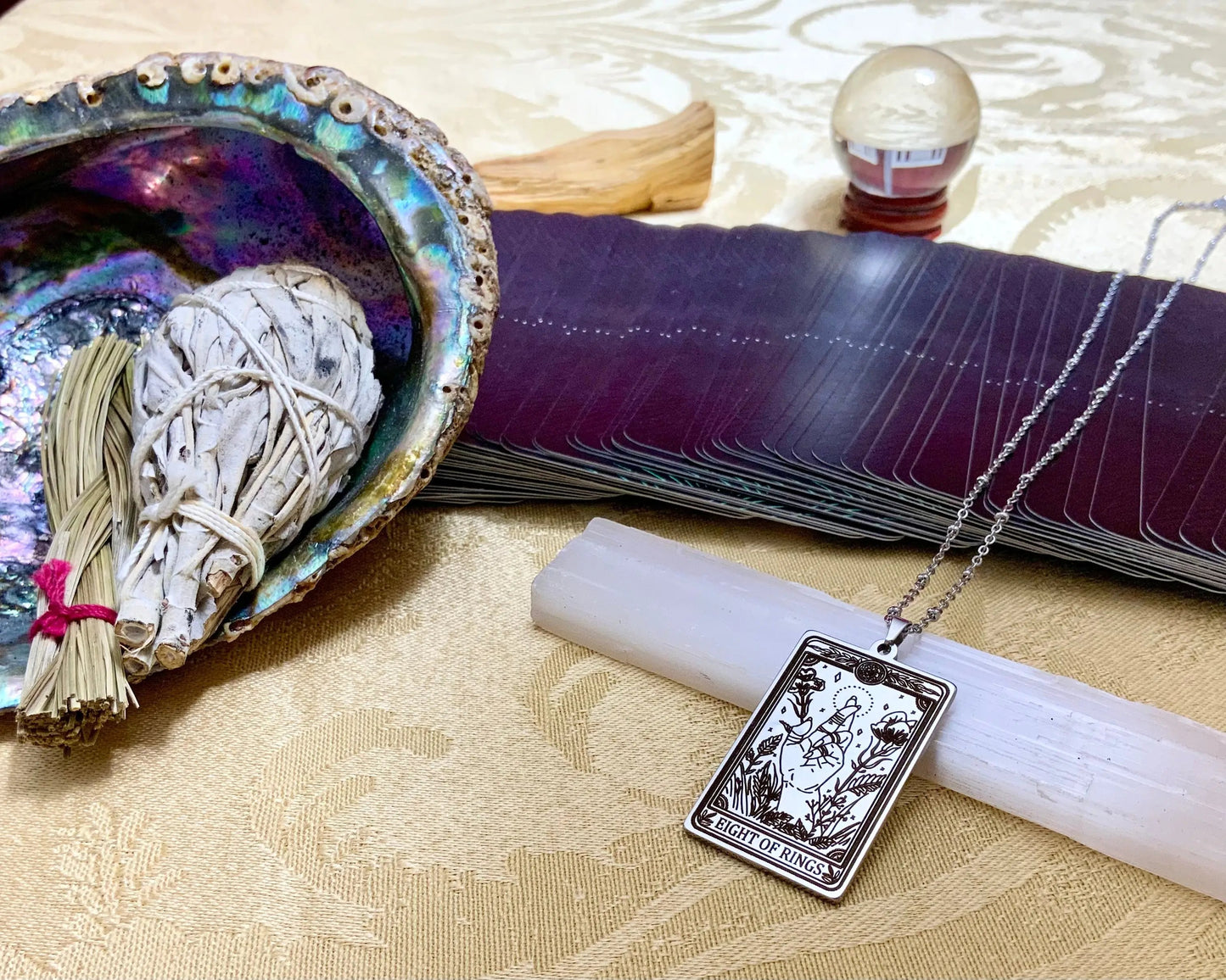Eight of Rings Tarot Card Necklace