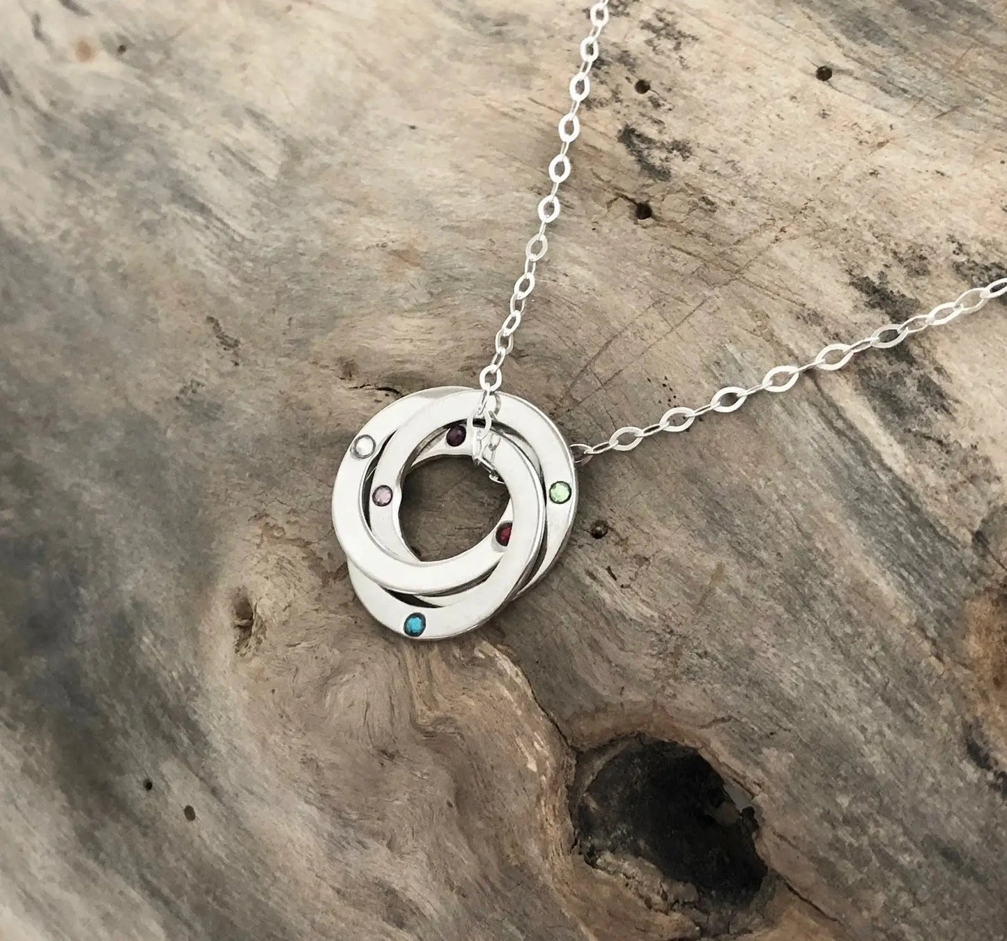 interlocking circle birthstone russian ring necklace • sterling silver
