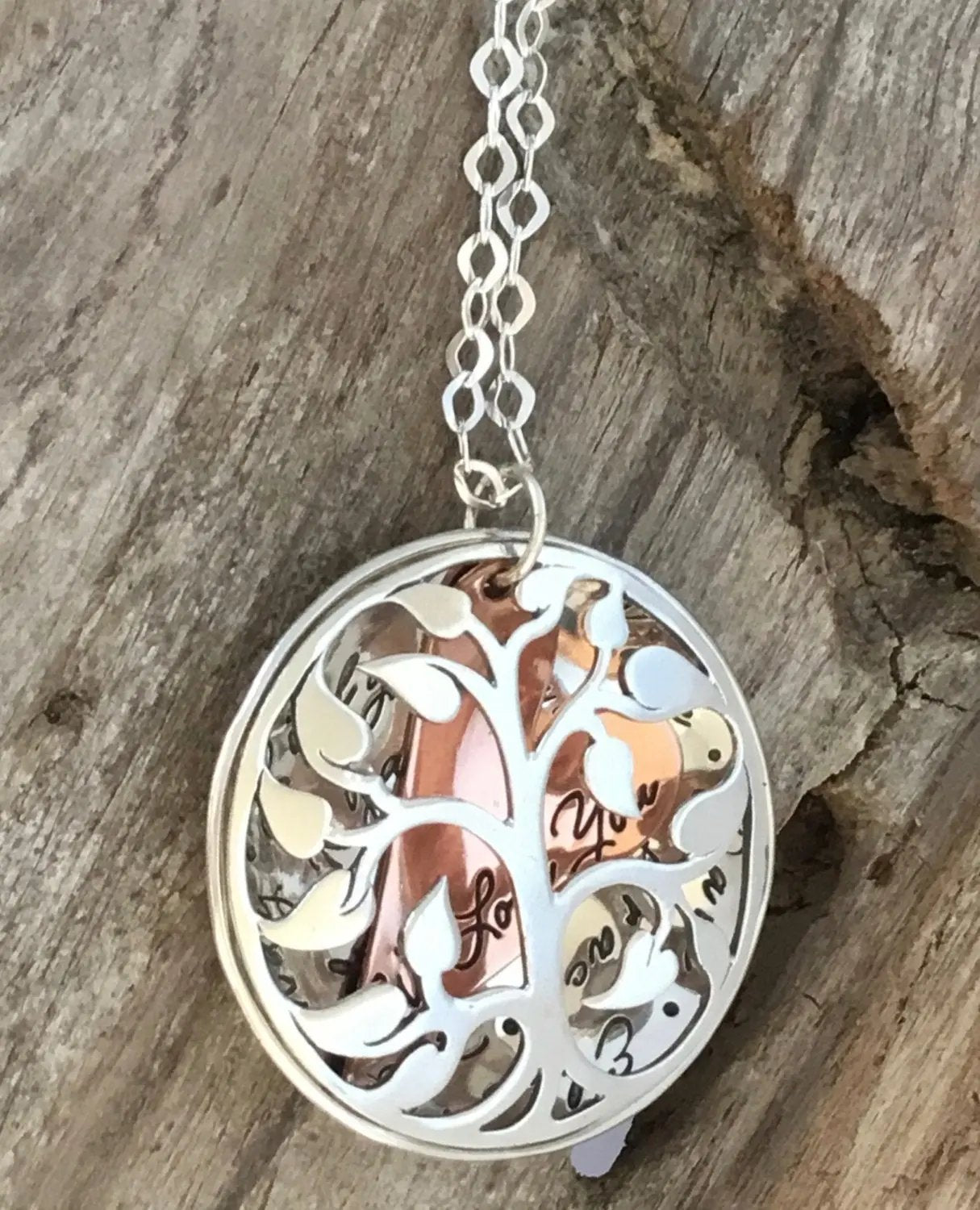 family tree locket with names | sterling silver