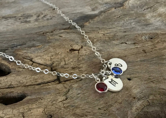 initial necklace with birthstone