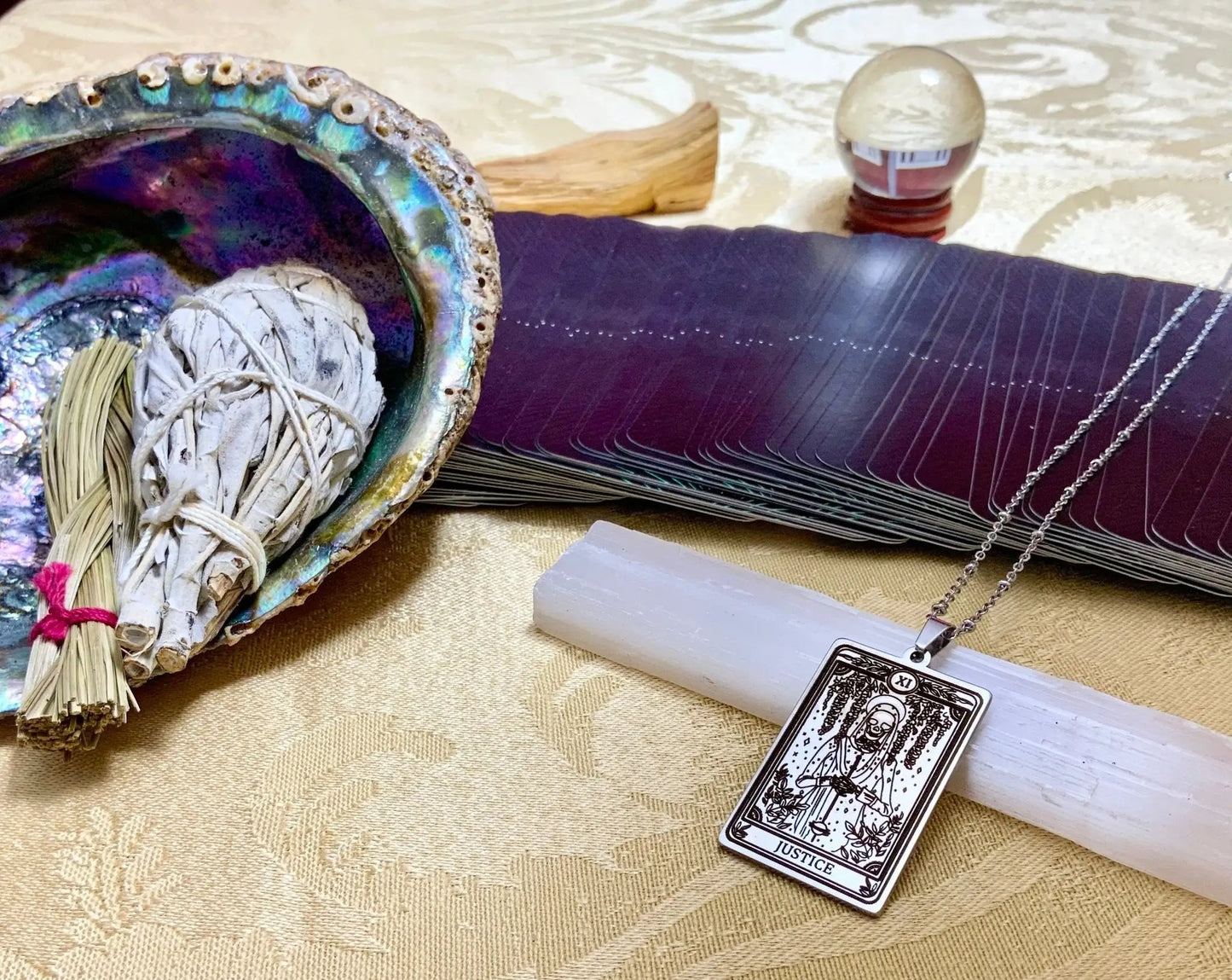 justice tarot card necklace