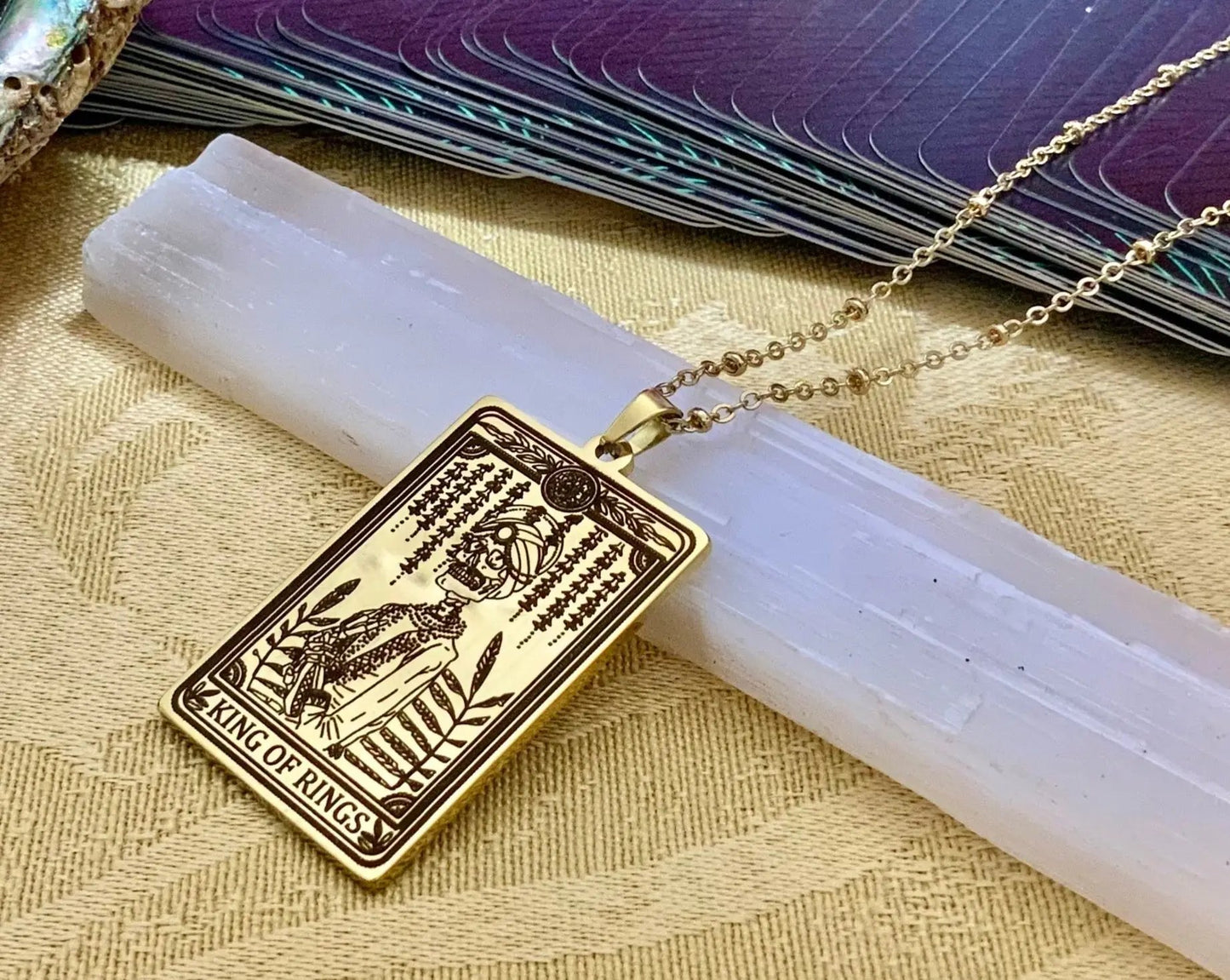 gold kings of rings tarot card necklace