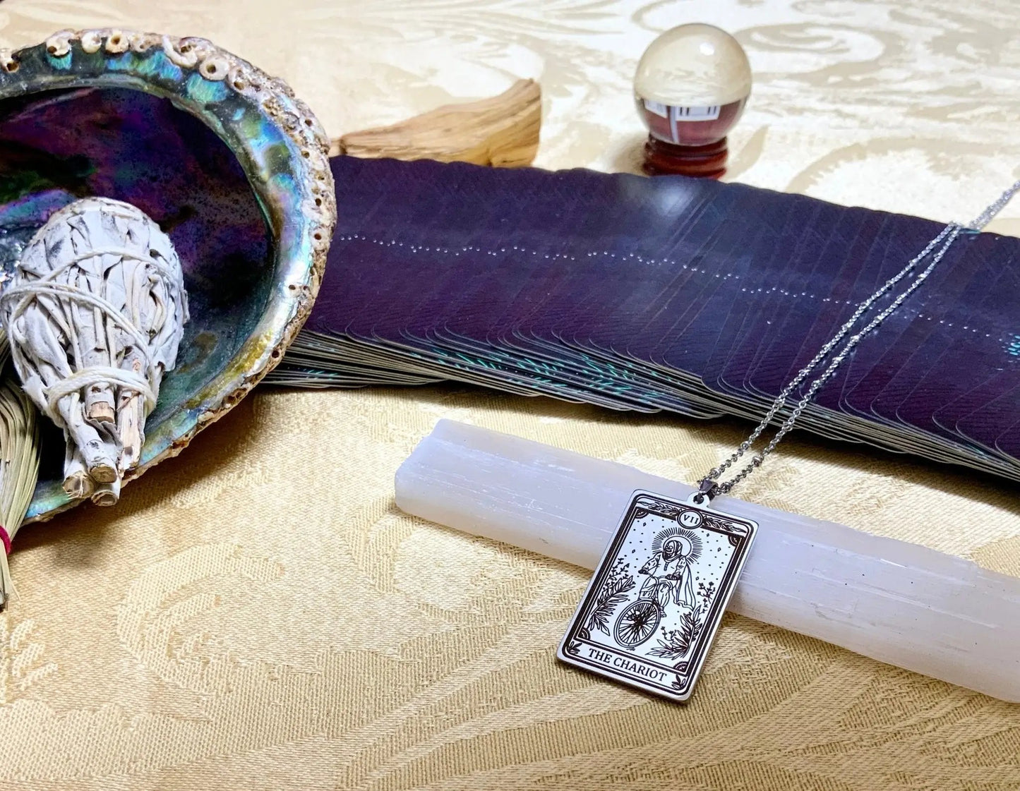 the chariot tarot card necklace pendant - gold tarot