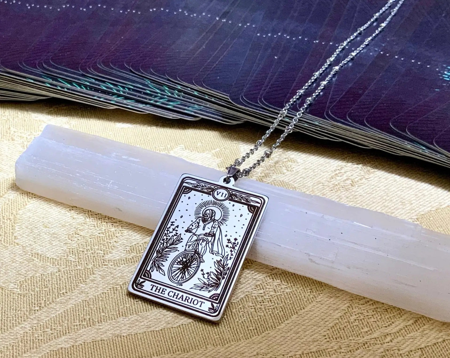 the chariot tarot card necklace pendant - gold tarot