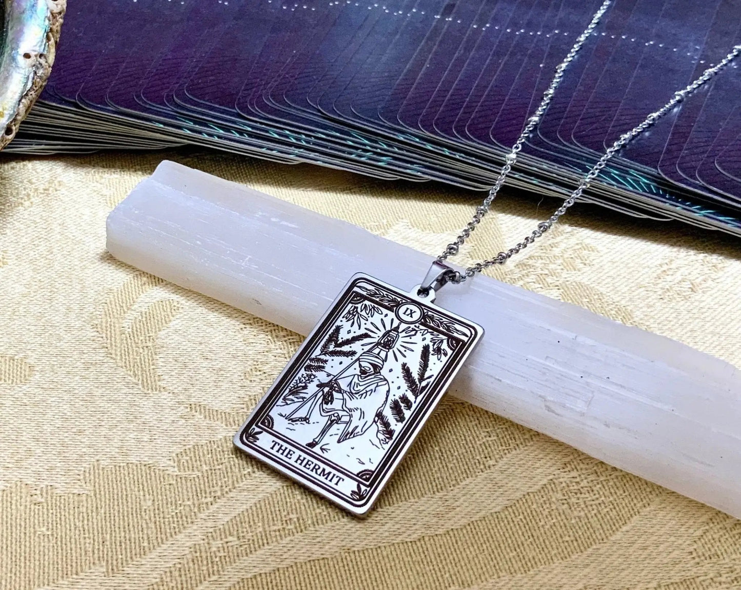 hermit tarot card necklace