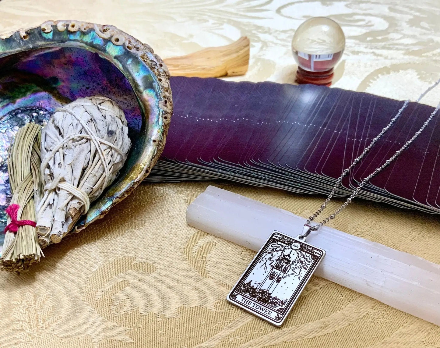 Tower Tarot Card Necklace