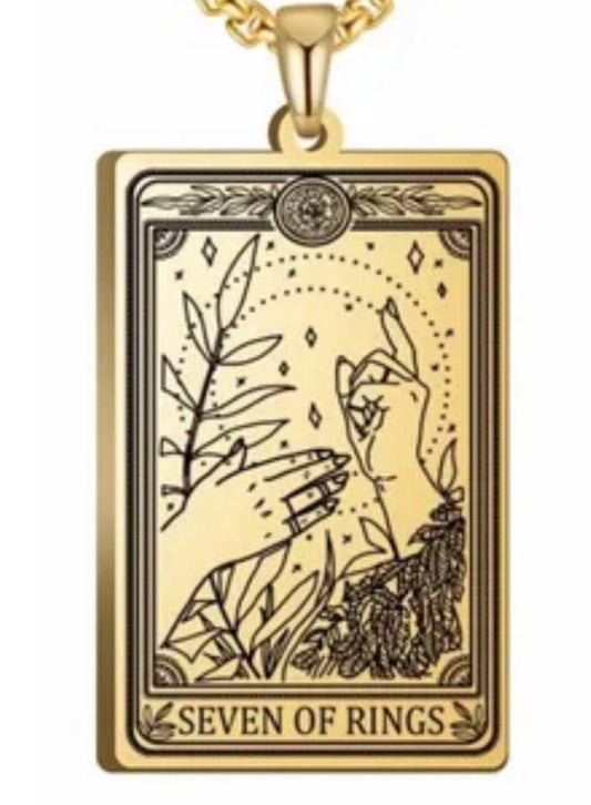 Seven of Rings Tarot Card Necklace - Gold | The Silver Wing