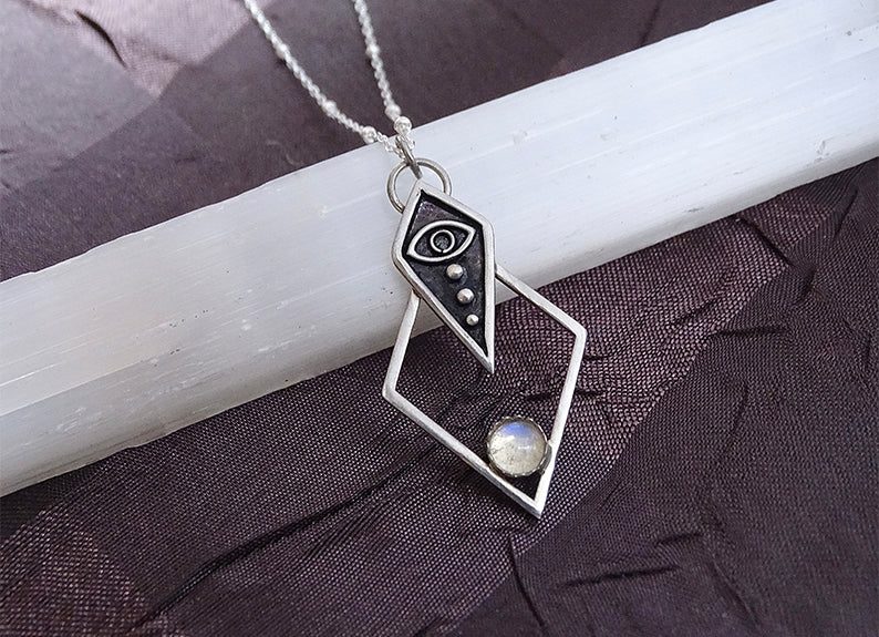 All Seeing Eye Necklace - Sterling silver, Moonstone  - The Silver Wing