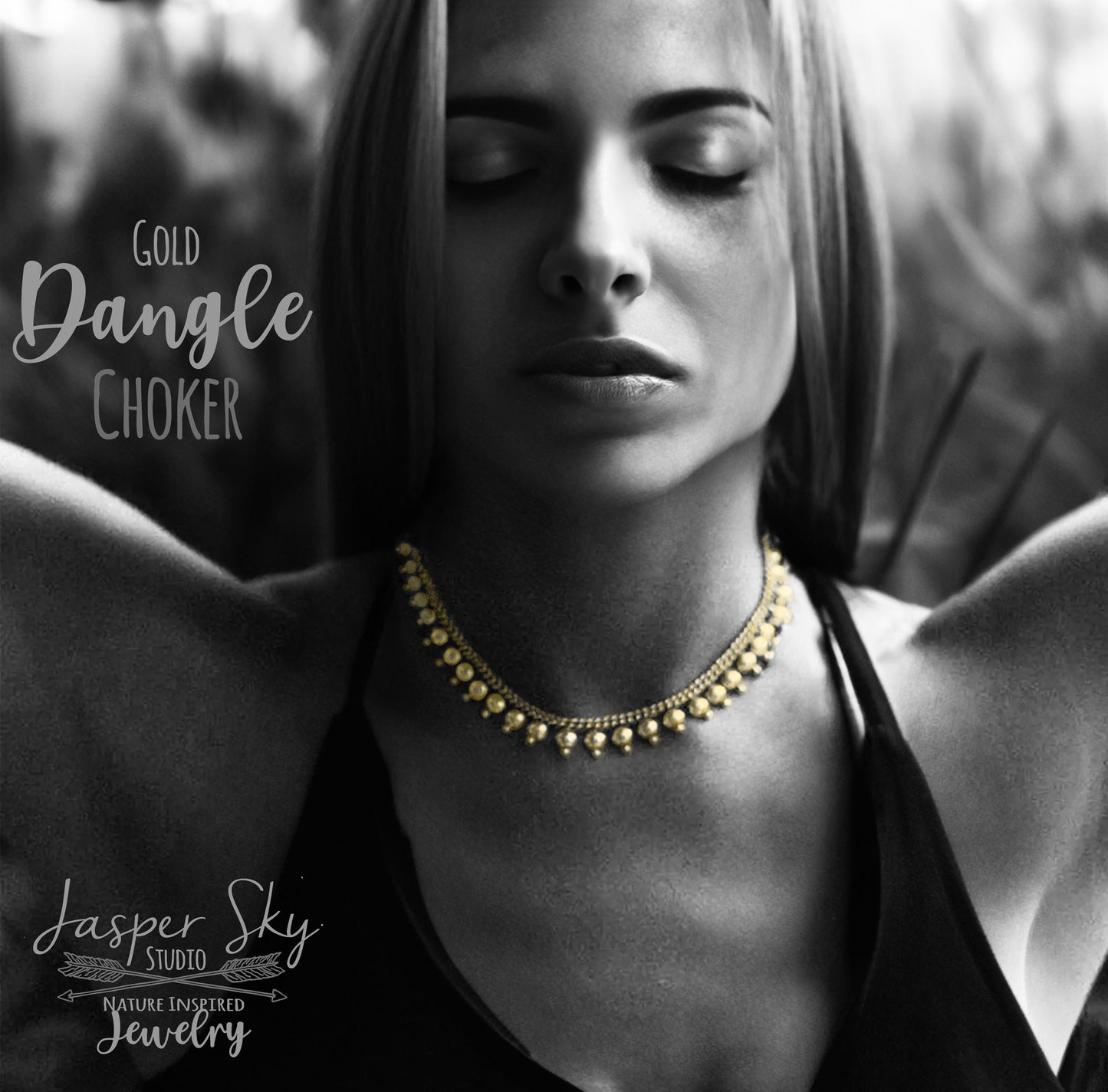 Boho Gold Dangle Choker: Hypoallergenic Necklace, Tarnish Resistant Club Accessory with Hanging Elements