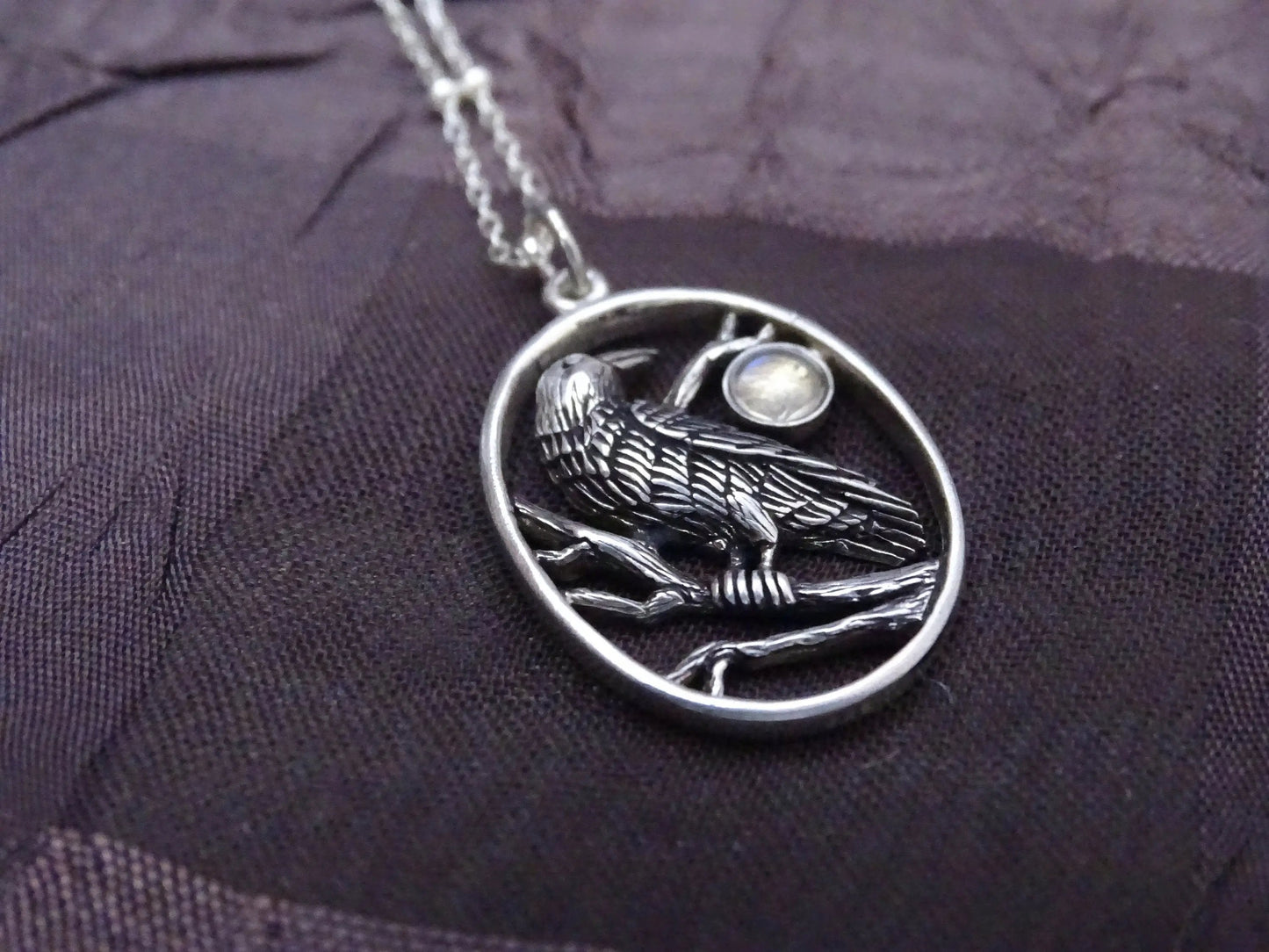 Sterling Silver Moonstone Raven Necklace - Spiritually Transformative Jewelry for Hope and Renewal  - Christmas Gift