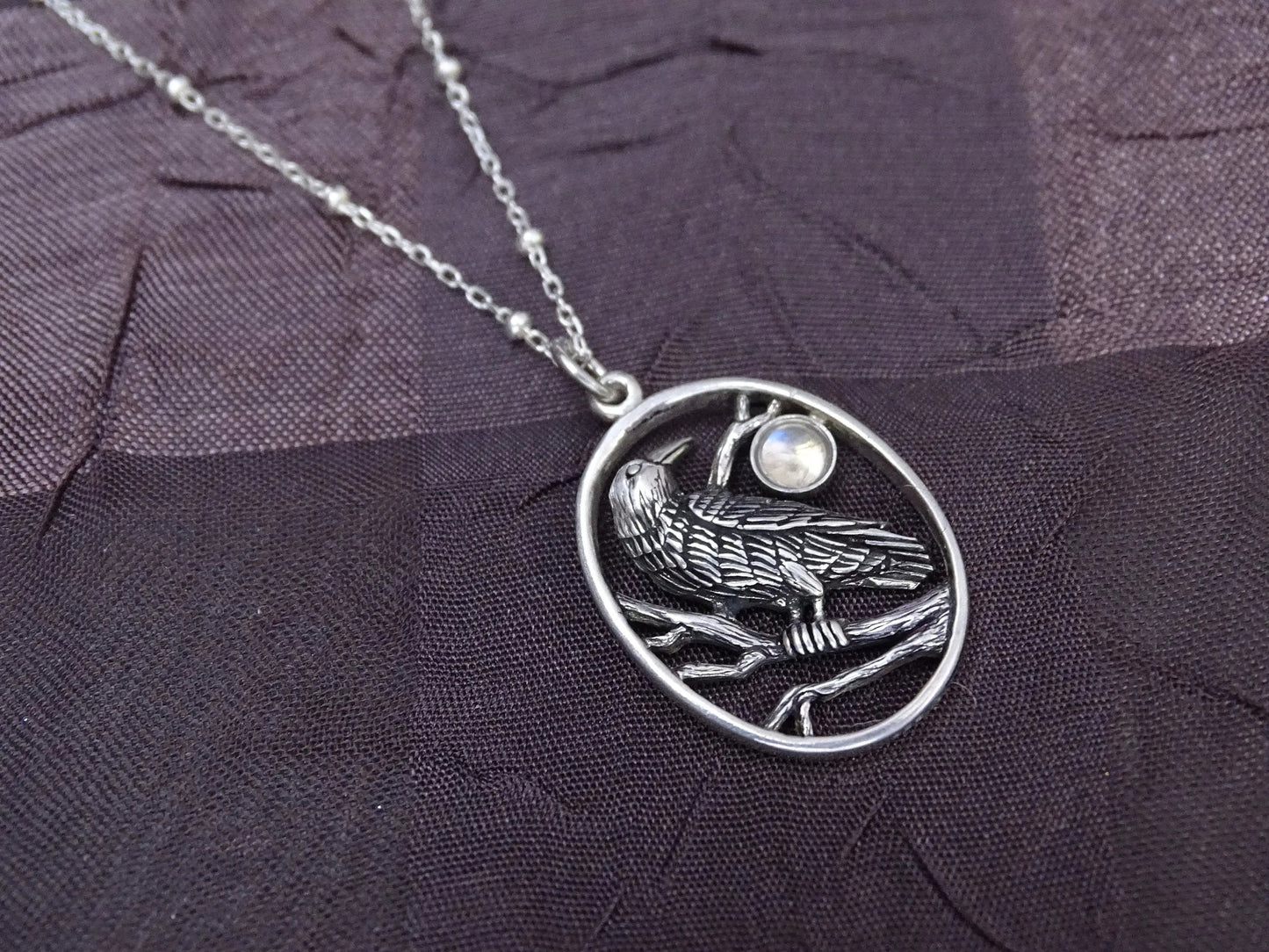 Sterling Silver Moonstone Raven Necklace - Spiritually Transformative Jewelry for Hope and Renewal  - Christmas Gift