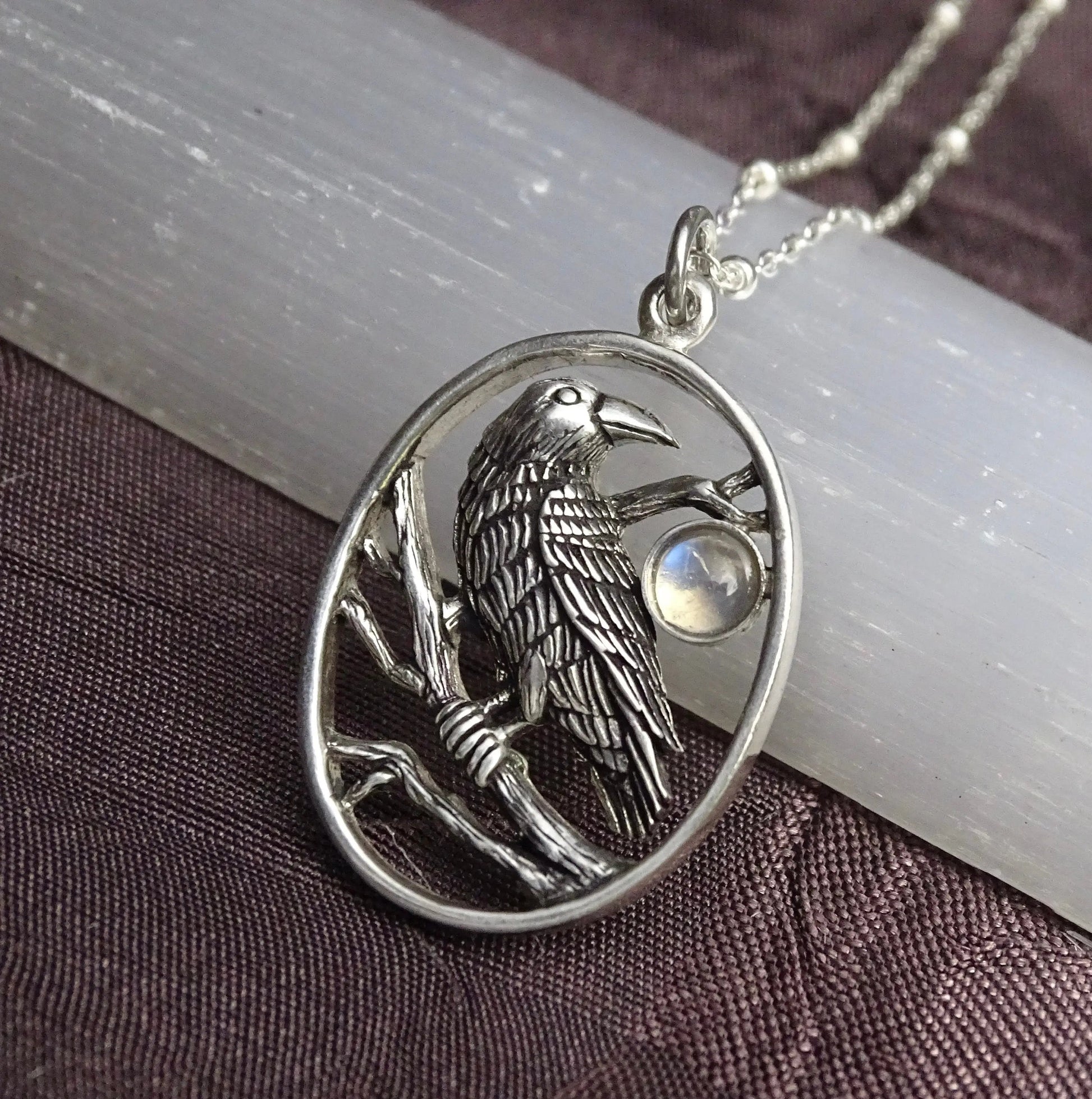 Raven moonstone pendant