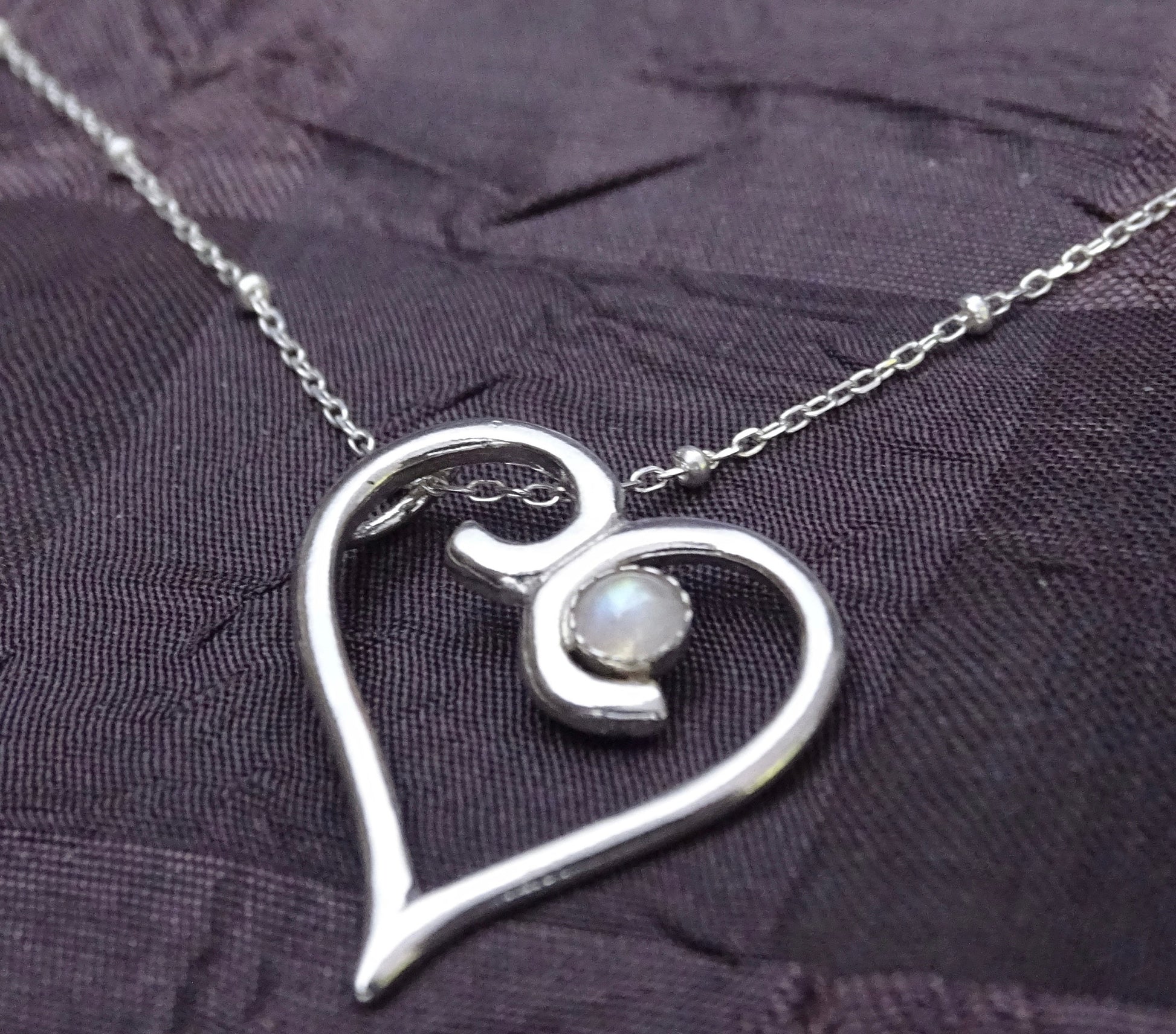 Sterling Silver Heart Necklace with Moonstone