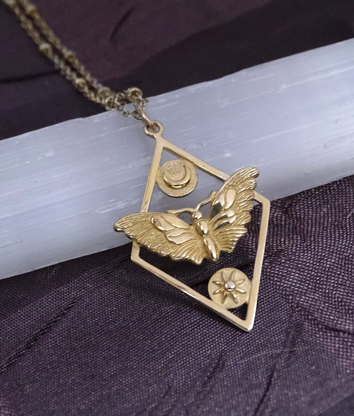 Enchanting Moon and Sun Butterfly Pendant Necklace in Gold Bronze - Perfect Gift for Nature Lovers - Celestial Jewelry  - Christmas Gift