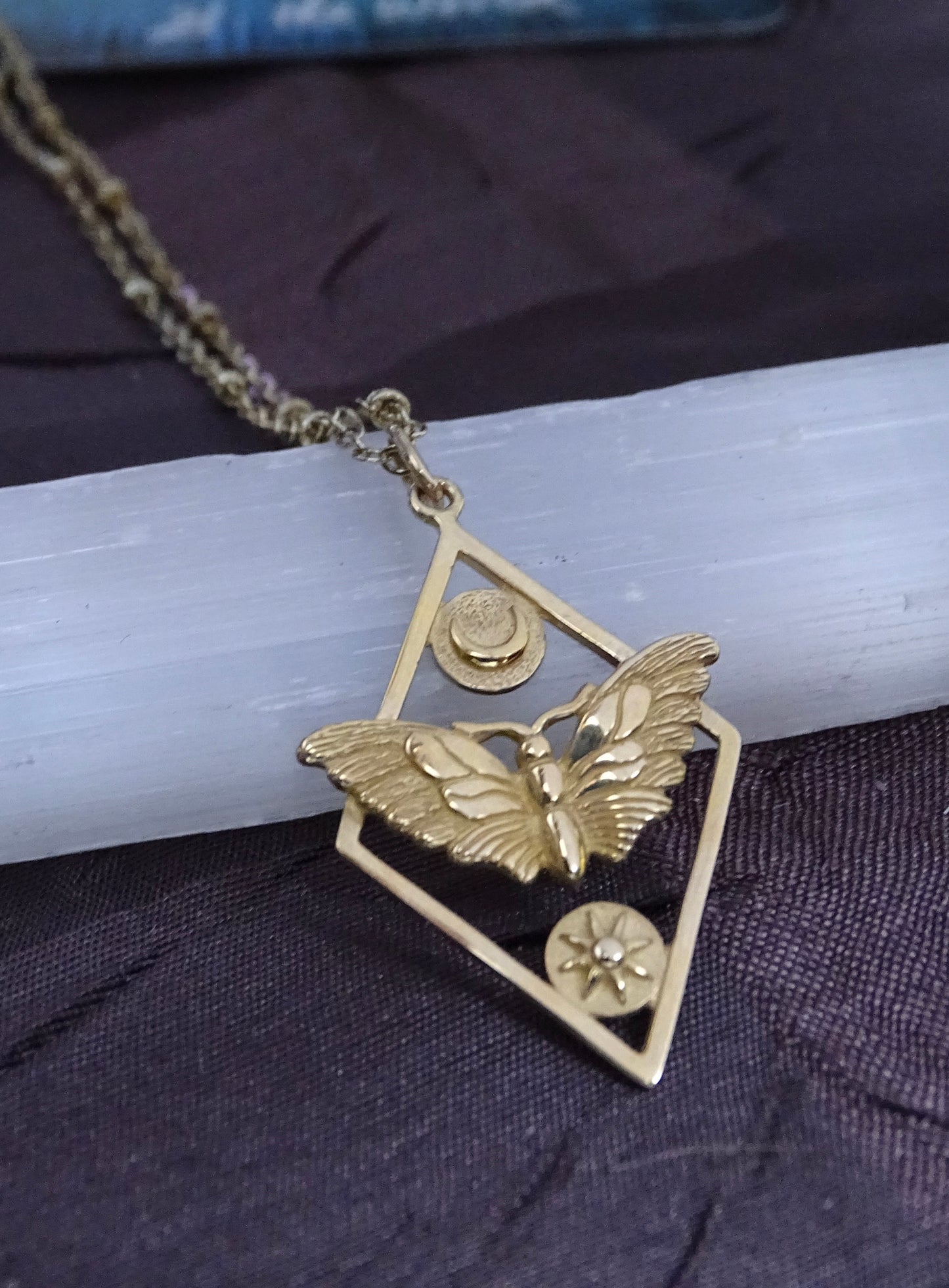 Enchanting Moon and Sun Butterfly Pendant Necklace in Gold Bronze - Perfect Gift for Nature Lovers - Celestial Jewelry  - Christmas Gift