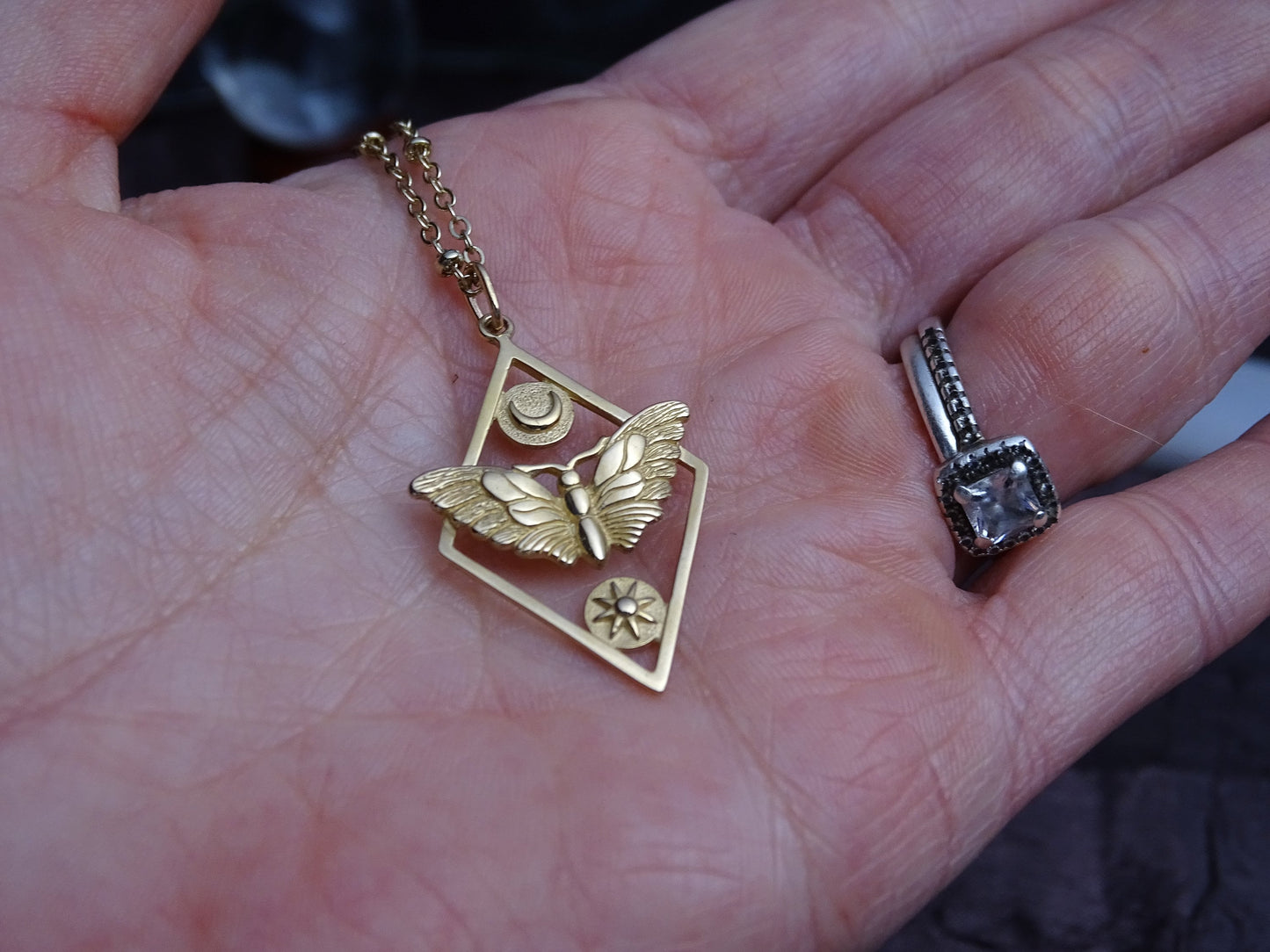 Enchanting Moon and Sun Butterfly Pendant Necklace in Gold Bronze - Perfect Gift for Nature Lovers - Celestial Jewelry  - Christmas Gift
