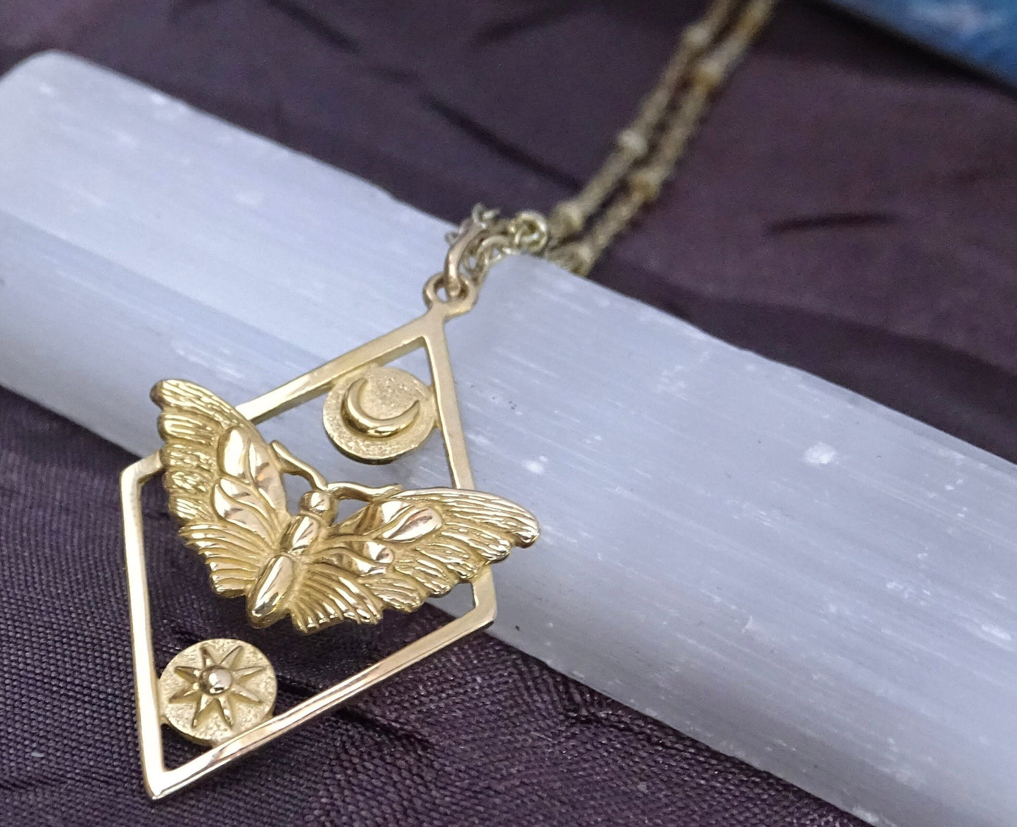 Enchanting Moon and Sun Butterfly Pendant Necklace in Gold Bronze - Perfect Gift for Nature Lovers - Celestial Jewelry  - Christmas Gift