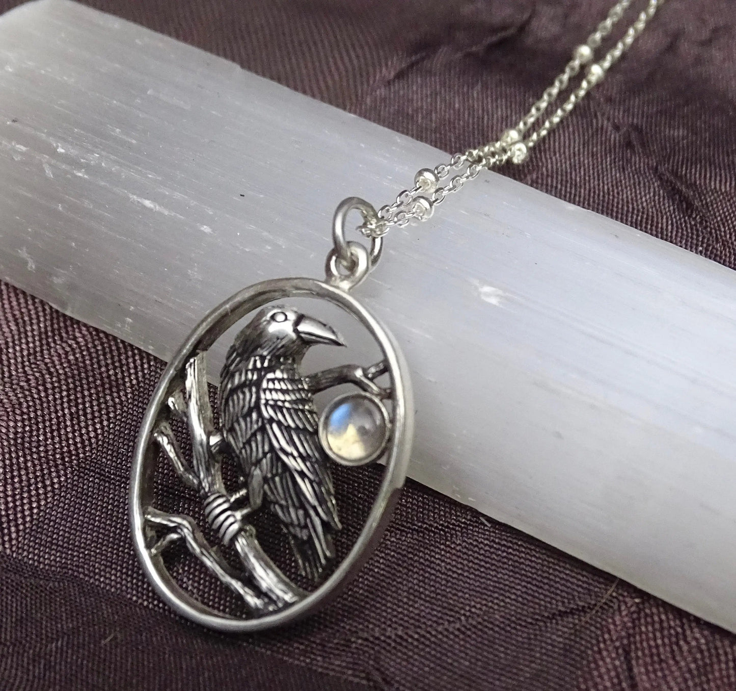 Sterling Silver Moonstone Raven Necklace - Spiritually Transformative Jewelry for Hope and Renewal  - Christmas Gift
