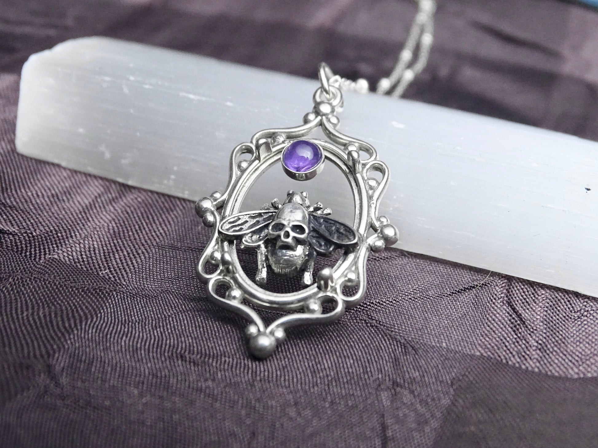 Gothic Skull Fly Cameo necklace