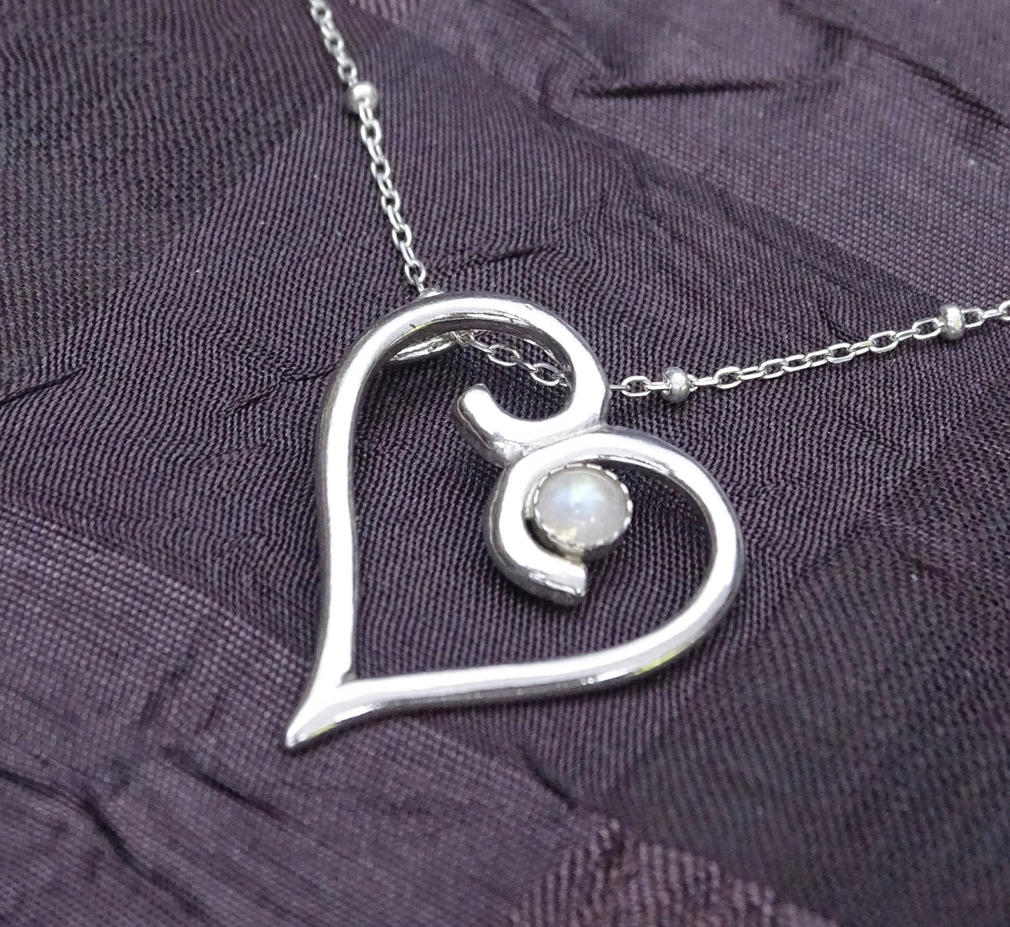 Sterling Silver Heart Necklace with Moonstone