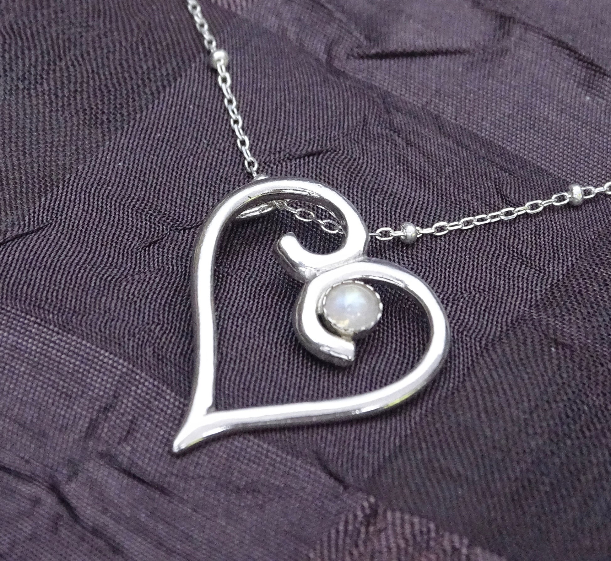 Sterling Silver Heart Necklace with Moonstone