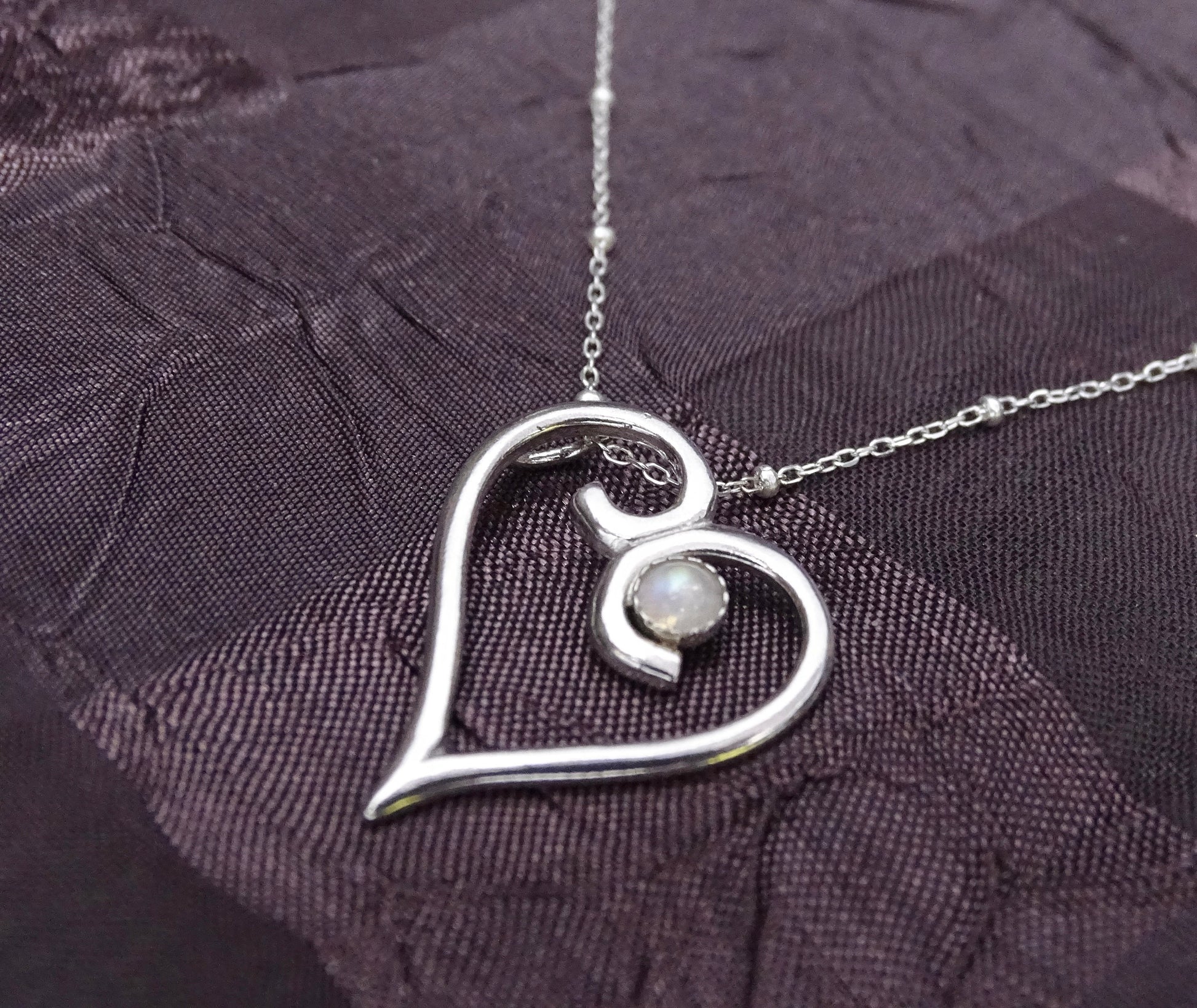 Sterling Silver Heart Necklace with Moonstone