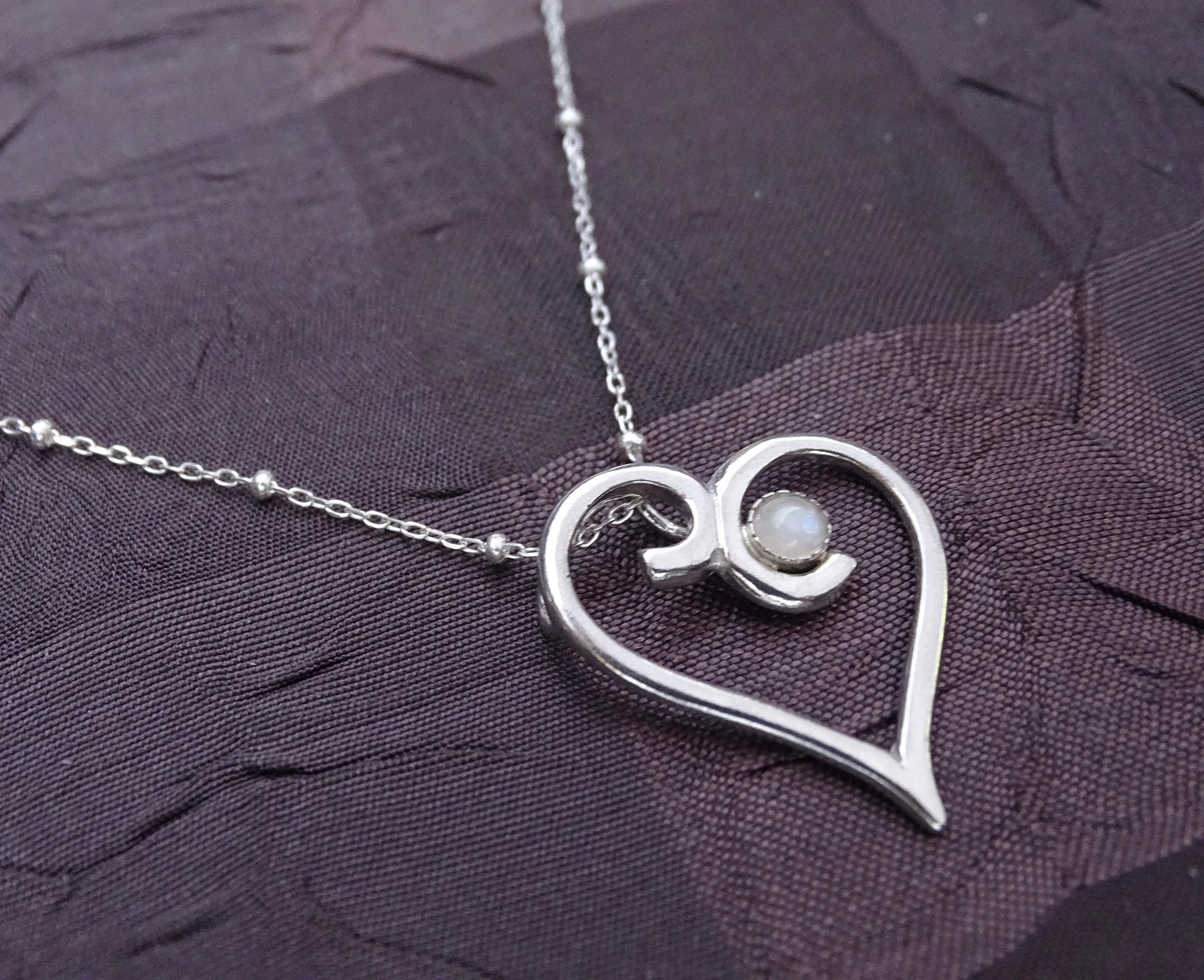 Sterling Silver Heart Necklace with Moonstone