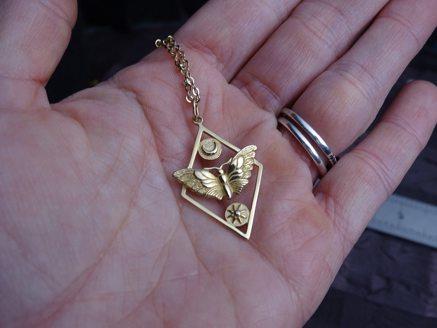 Enchanting Moon and Sun Butterfly Pendant Necklace in Gold Bronze - Perfect Gift for Nature Lovers - Celestial Jewelry  - Christmas Gift