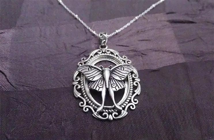 Sterling Silver Luna Moth Cameo Necklace