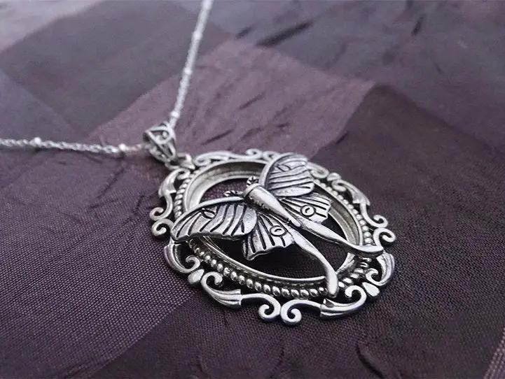 Sterling Silver Luna Moth Cameo Necklace