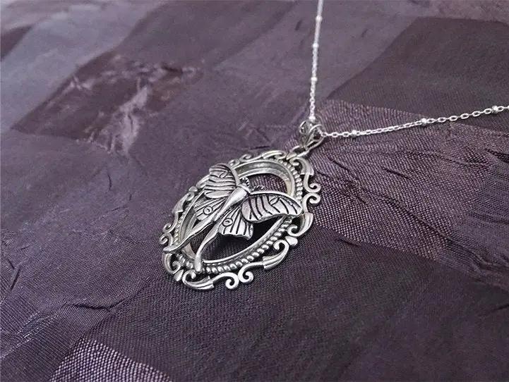 Sterling Silver Luna Moth Cameo Necklace